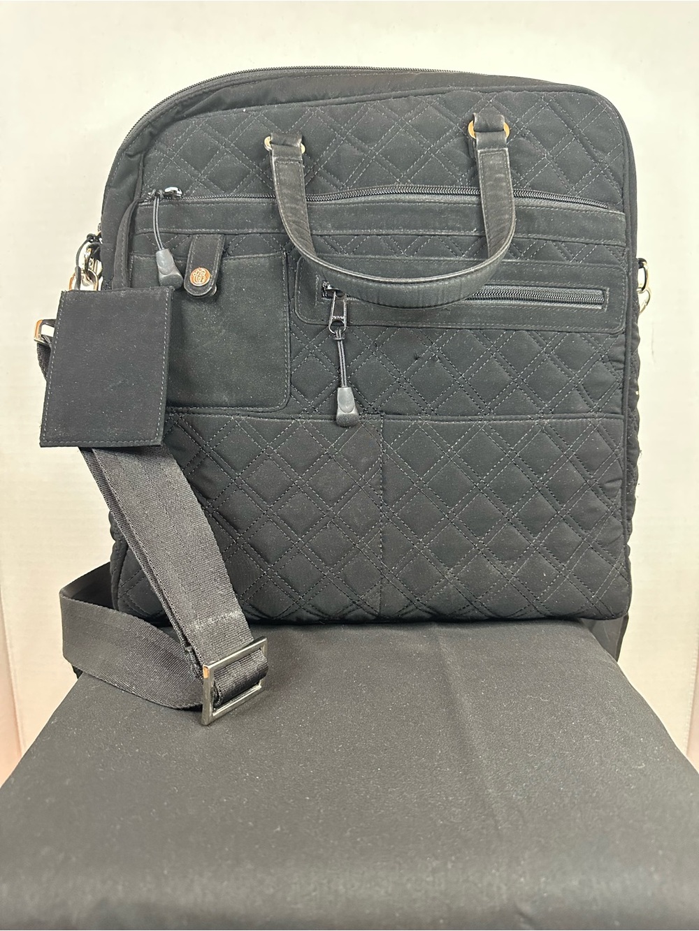 Vera Bradley Black Quilted Laptop Bag with Shoulder Strap
